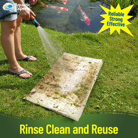 Aquatic Experts durable filter pad withstands leaves and sticks; rinse and reuse