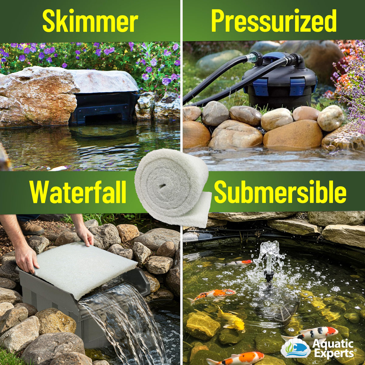Aquatic Experts Durable reusable filter pad withstands leaves and debris.
