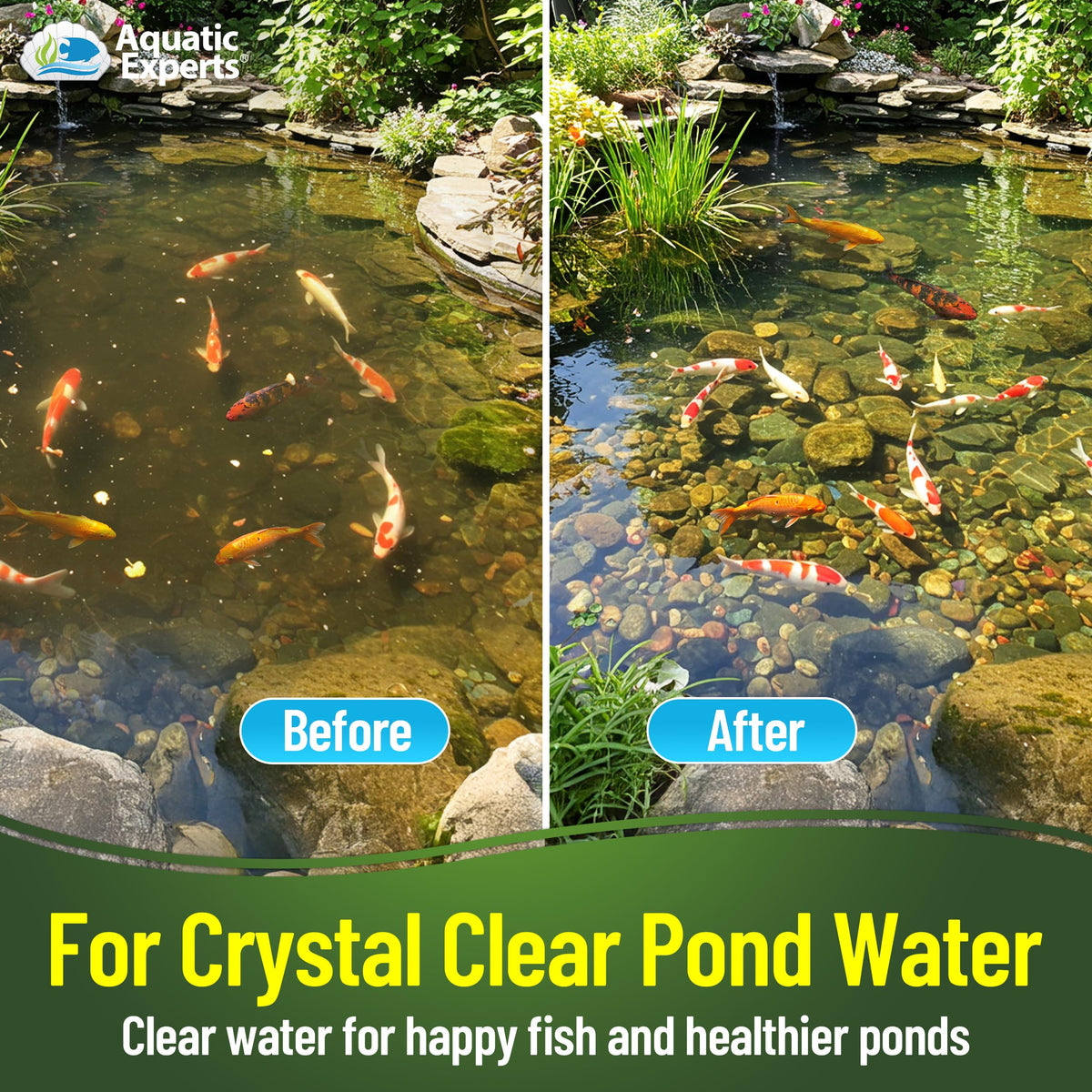Aquatic Experts pond skimmer setup with filter pad being installed for cleaner water.