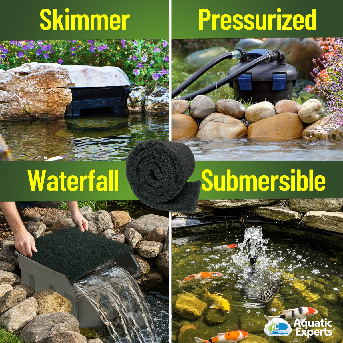 Aquatic Experts latex-coated filter pad demonstrating durability against debris.