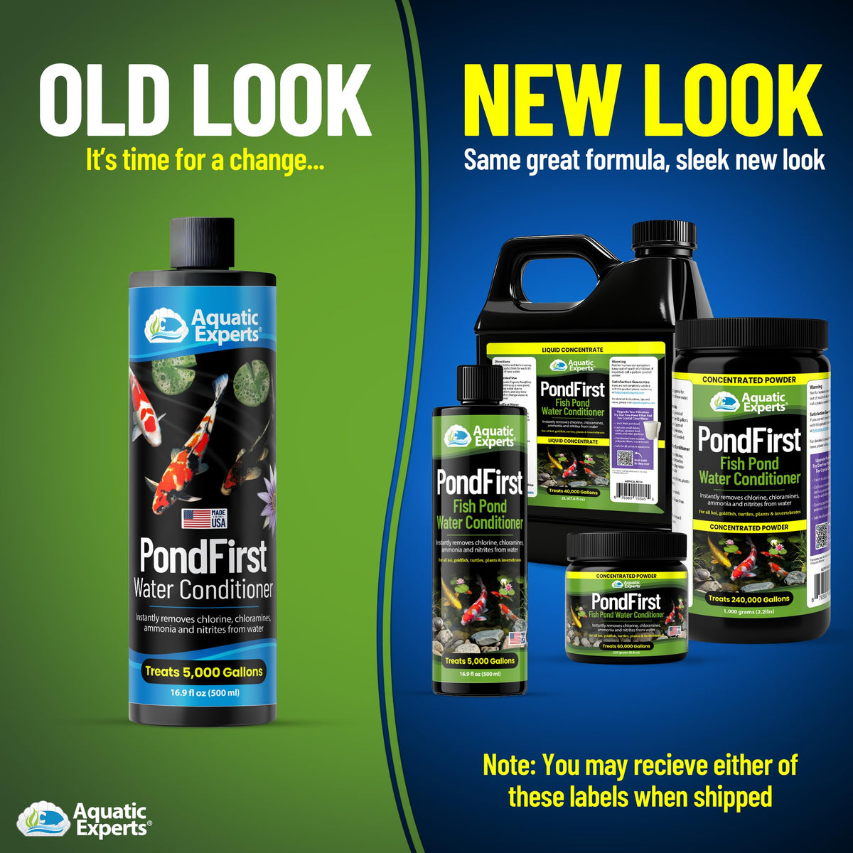 Aquatic Experts PondFirst bottle-500ml highlights concentrated formula for large pond care.