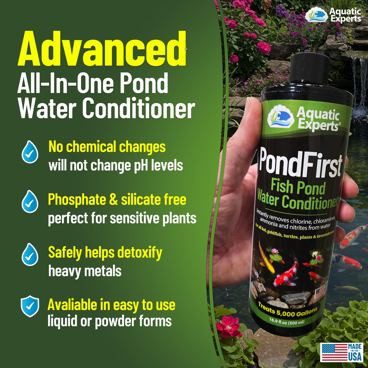 Aquatic Experts PondFirst shelf display emphasizes value and easy storage.