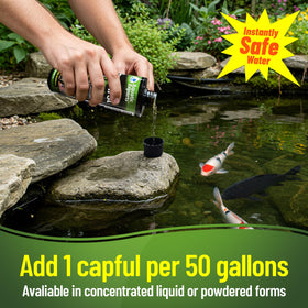 Aquatic Experts PondFirst water treatment highlights rapid chlorine and chloramine removal.