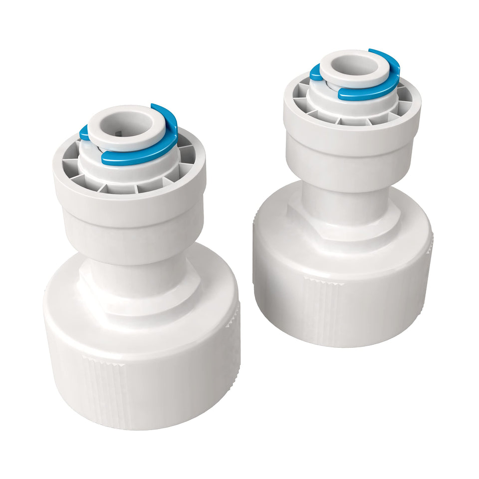 Aquatic Life Buddie Fit hose bib connector in use on an outdoor faucet.