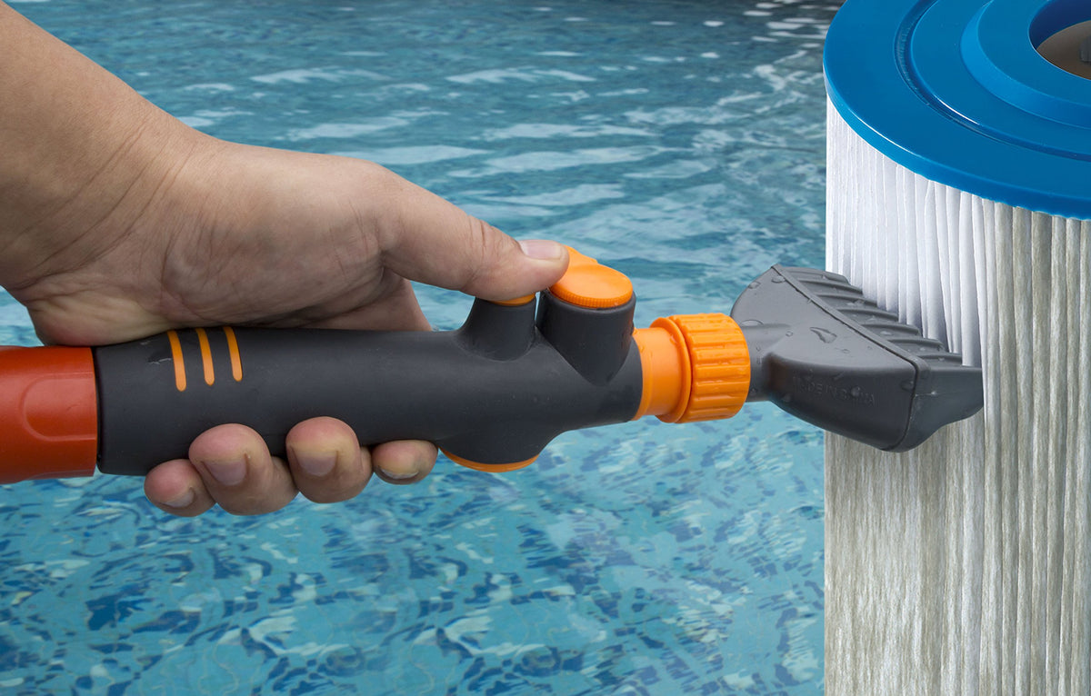 Aquatix Pro action shot cleaning a clogged pool filter efficiently