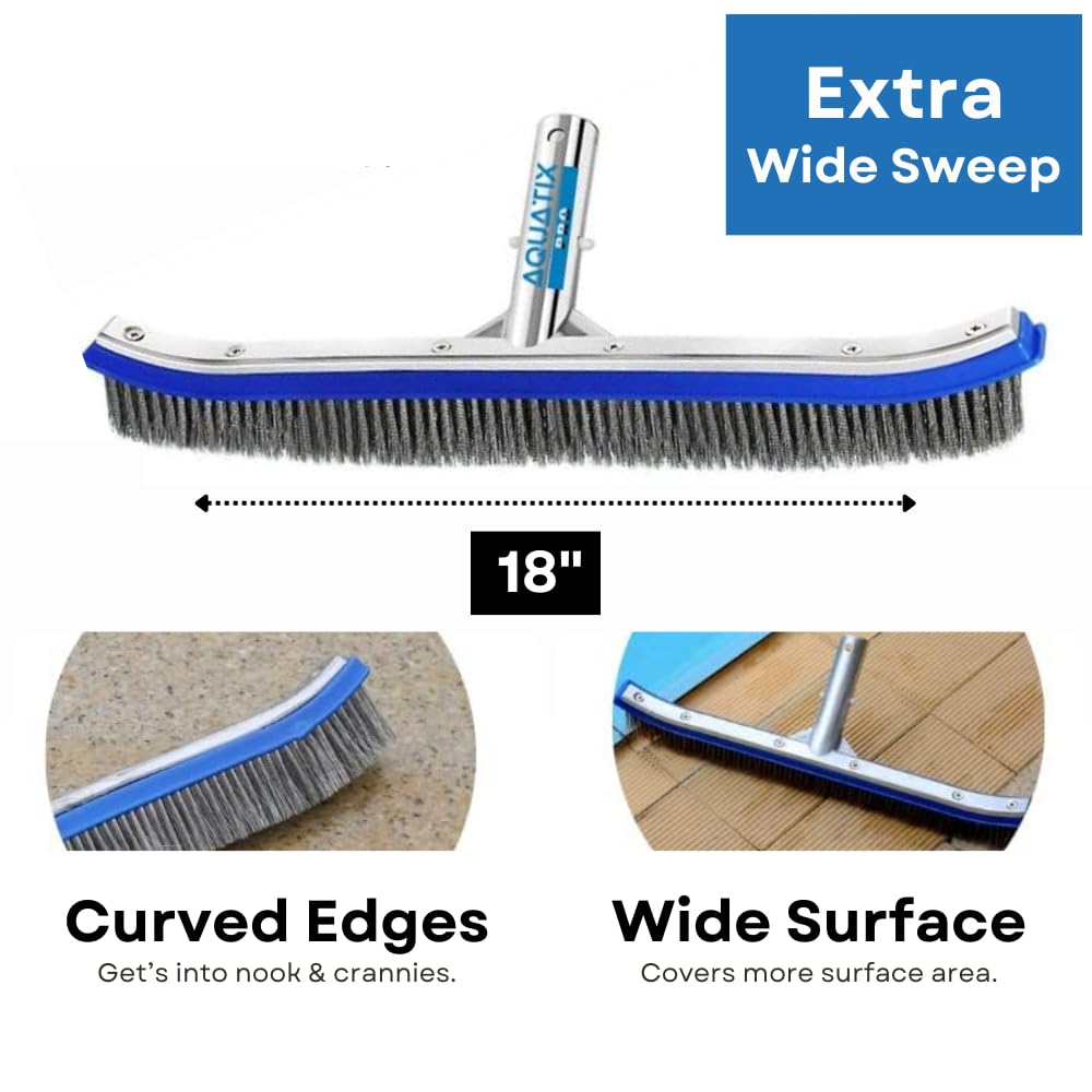 Aquatix Pro curved ends reach tight corners for complete pool cleaning.