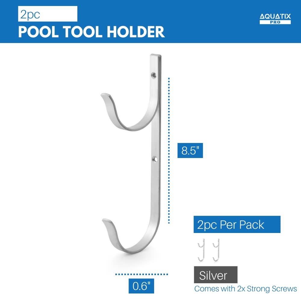 Aquatix Pro hanger with pool pole and hose for easy storage.
