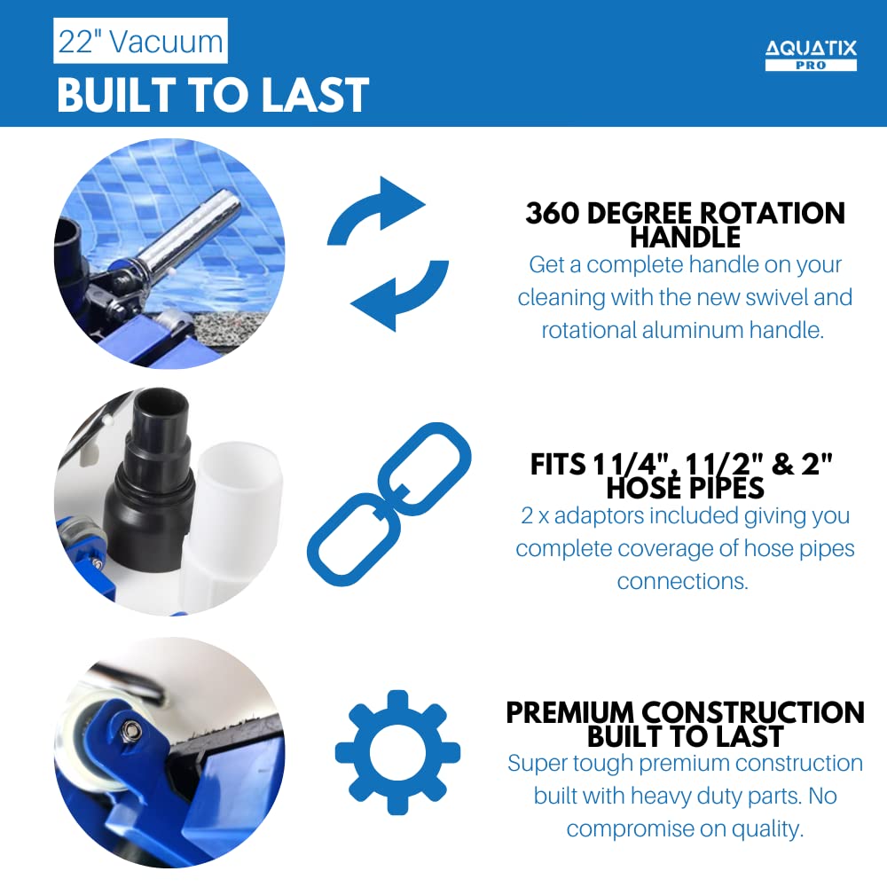 Aquatix Pro nylon bristles lift leaves and dirt for debris removal.