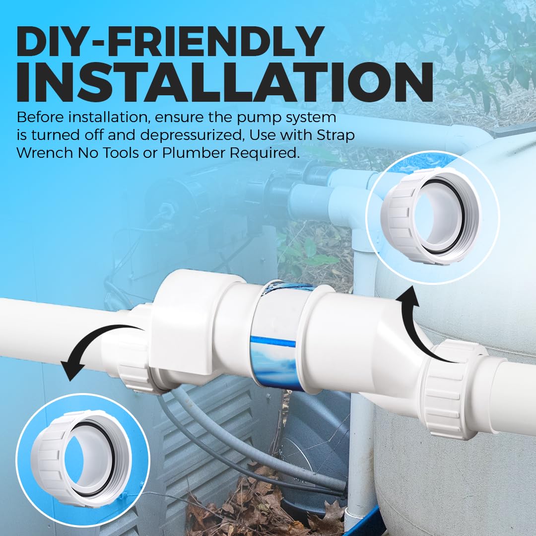 Aquatonics easy-install union with strap wrench for DIY replacements.