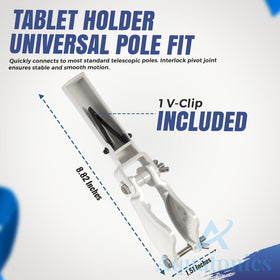 Aquatonics tablet holder EZ clip handle attaches quickly to most poles.