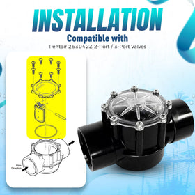 Transparent valve cover by Aquatonics, quick debris inspection.