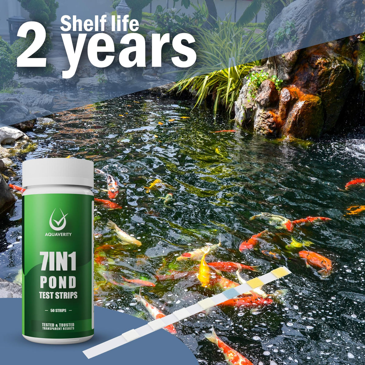 Hands dipping a strip into pond water with AQUAVERITY.