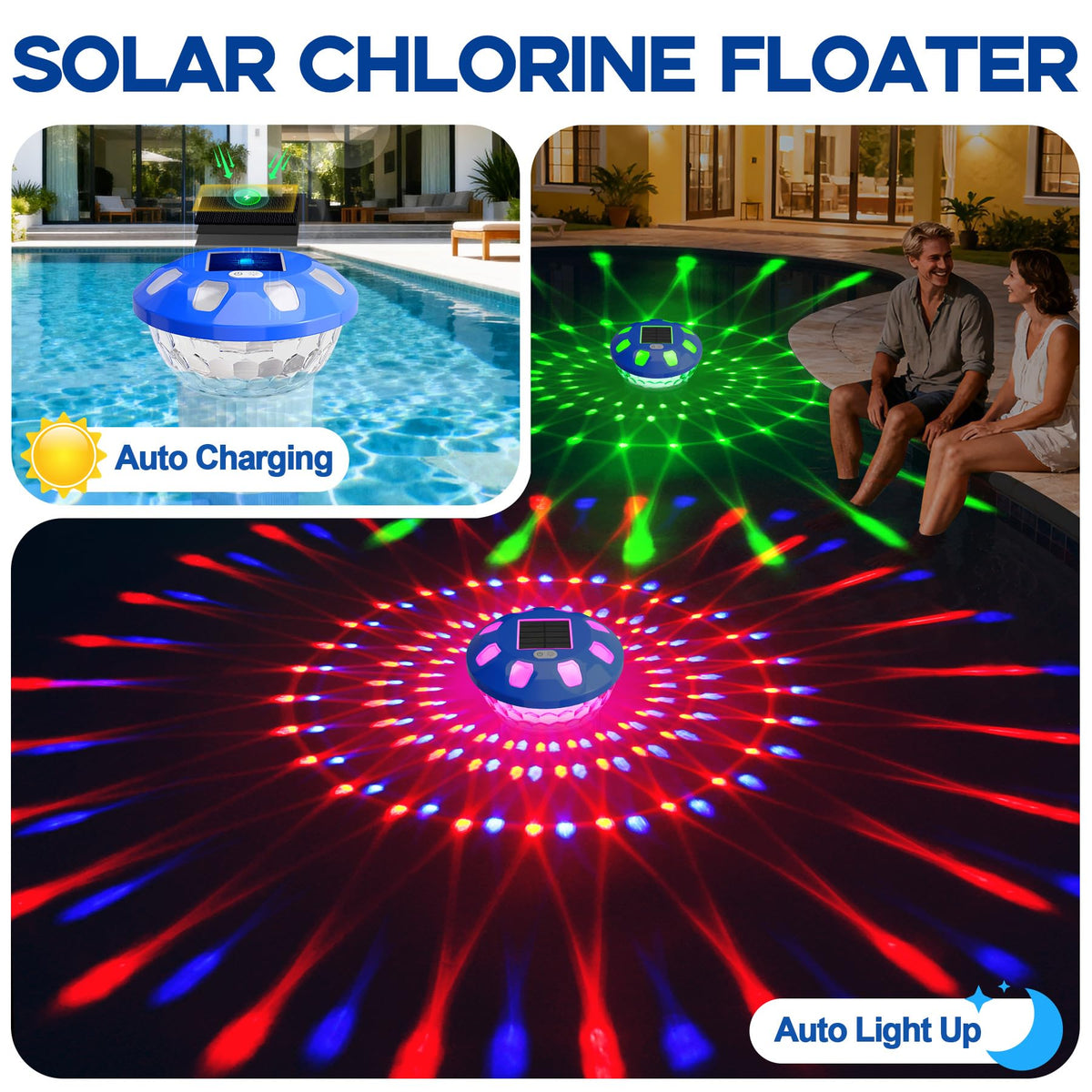 AquClor adjustable-flow floater showing bottom vent control for precise chlorine release.