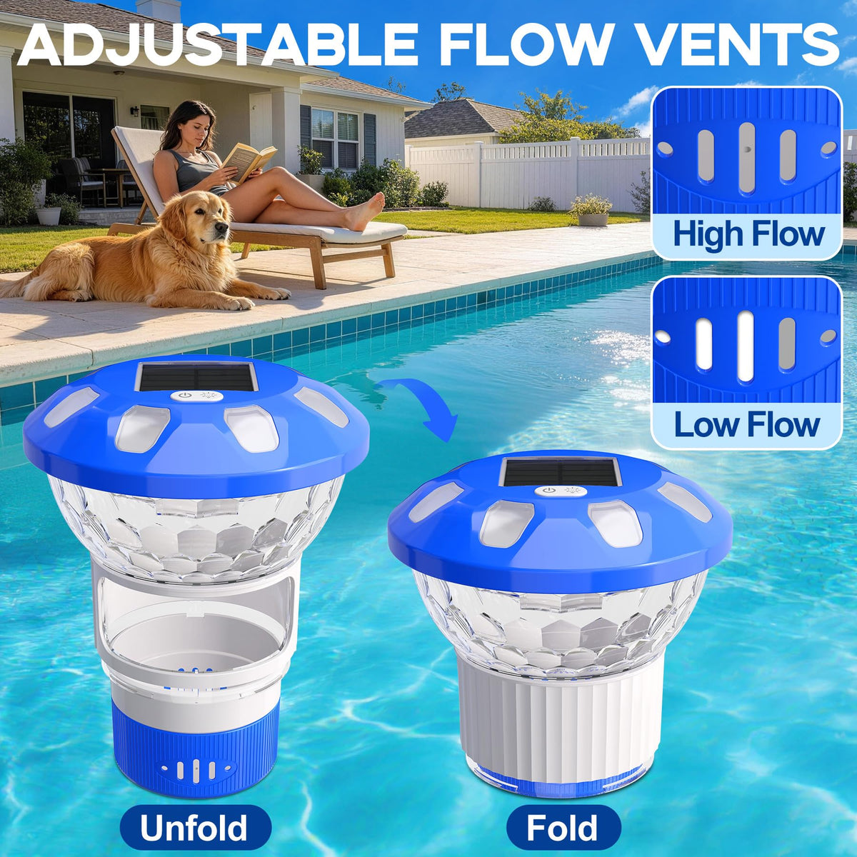 AquClor collapsible chlorine dispenser folded for compact storage after pool season.