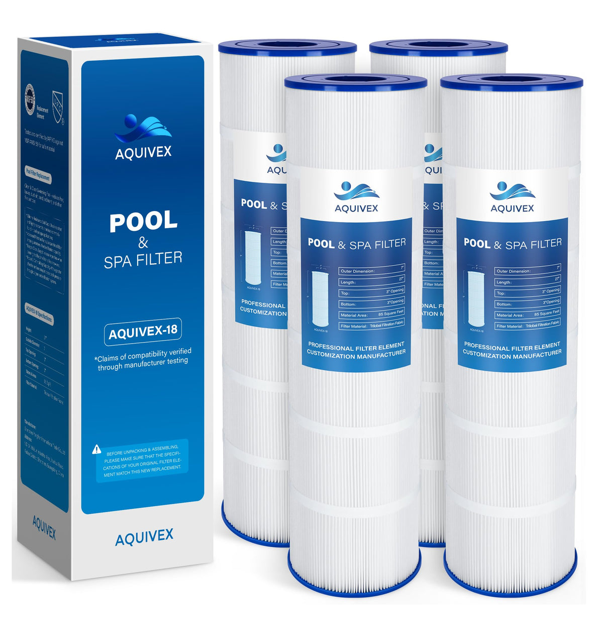 AQUIVEX CL340 filter cartridge with 340 sq ft filtration capacity for pools.