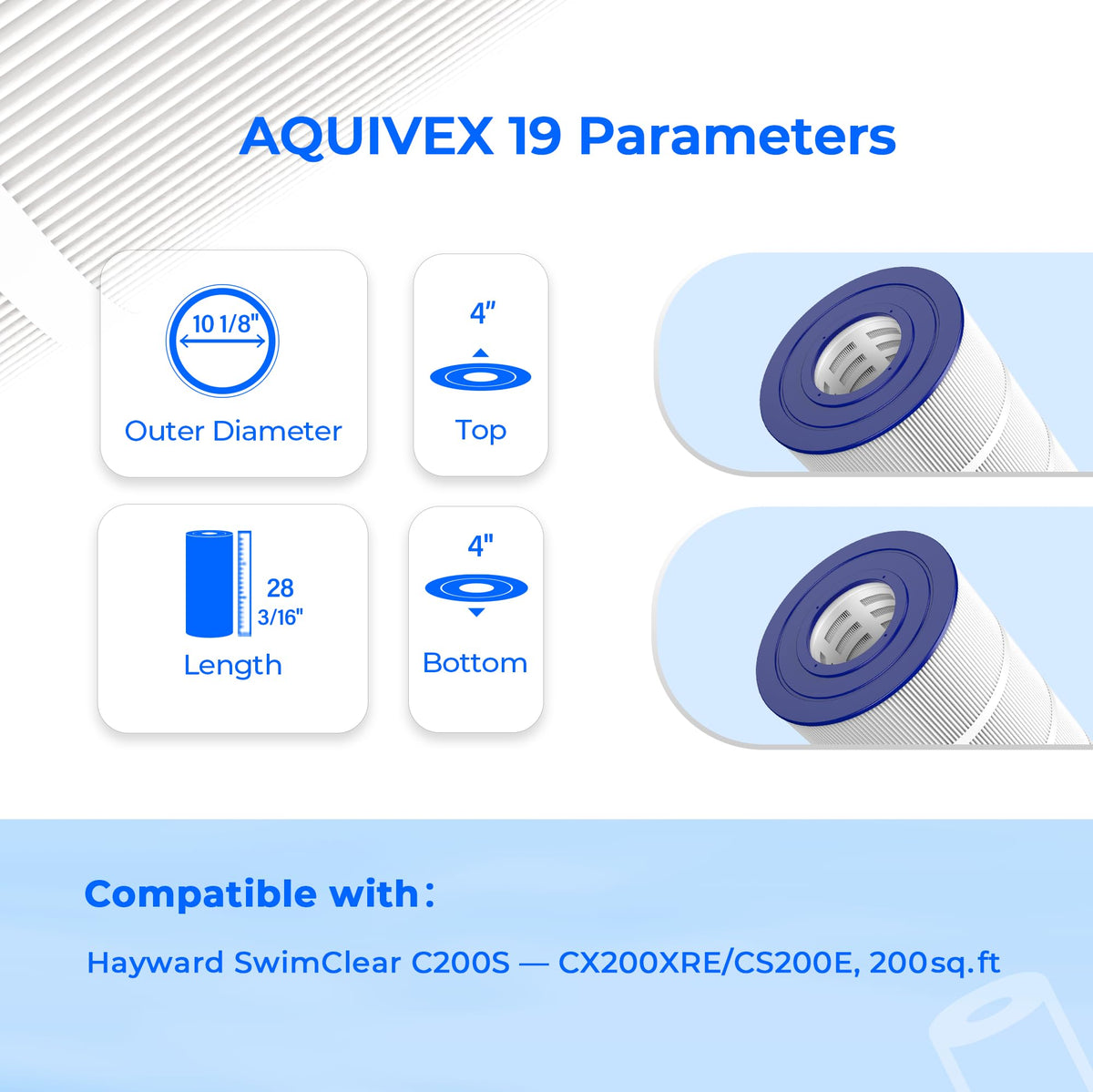 AQUIVEX CX200XRE end caps with solid core support for durability.