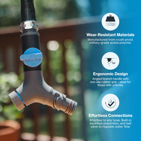 Aquor Comfort Grip VB hose connector backflow vacuum breaker protects garden water system