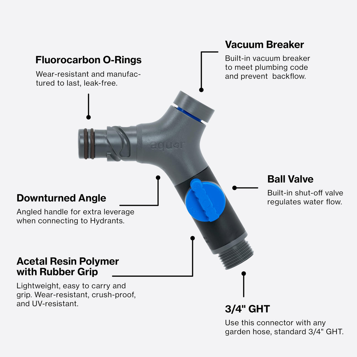 Aquor Comfort Grip VB hose connector built-in ball valve ensures precise flow control