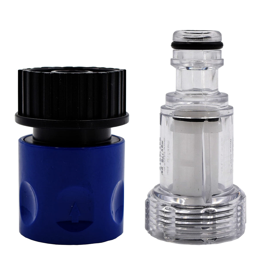 AR Blue Clean PW909103K quick-connect adapter attached to a 3/4 inch hose for fast setup