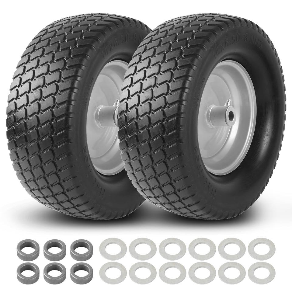 AR-PRO 16x6-50-8 flat-free tire with rim for reliable lawn tractor use.