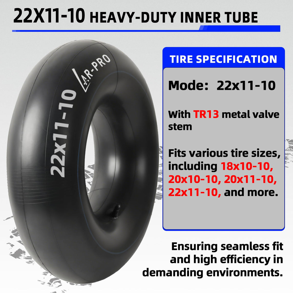 AR-PRO 20x10-10 inner tube with TR13 straight valve for lawn equipment.