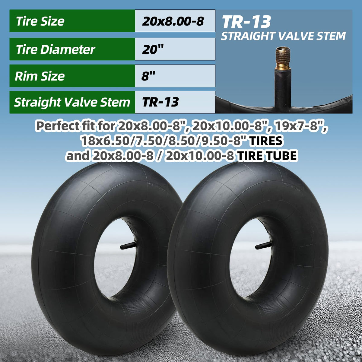 AR-PRO 20x8-8 inner tube with TR-13 valve fits common mower tires