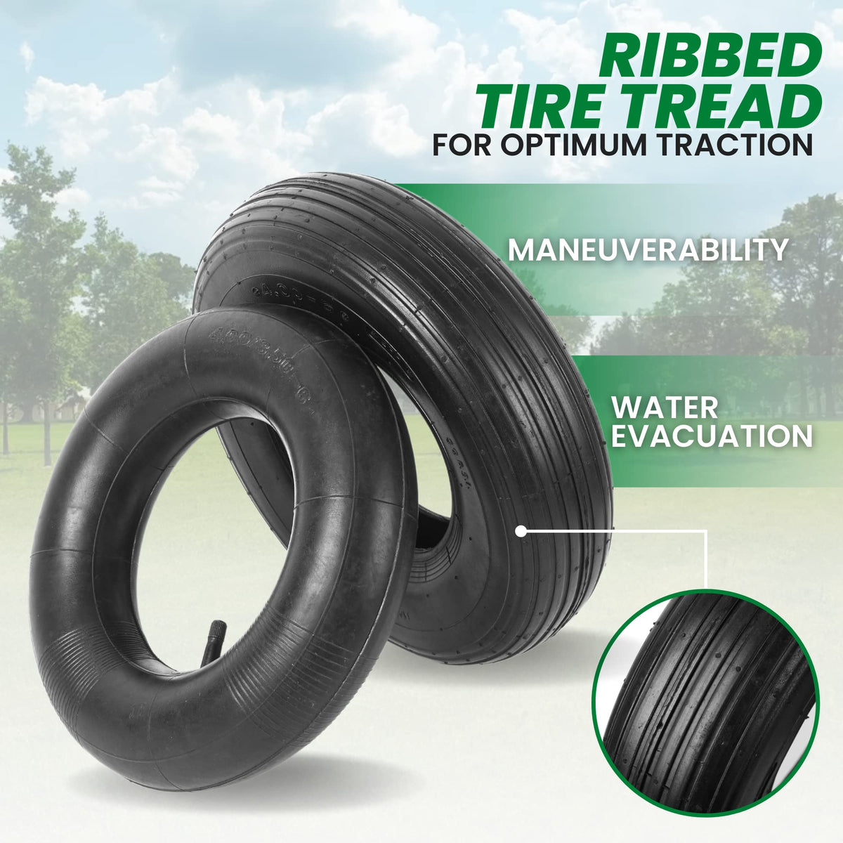 AR-PRO 4-ply rubber tires and tubes for durable replacements.