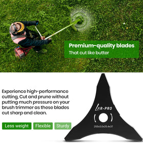 AR-PRO carbon steel blade delivers sharp cuts through brush.