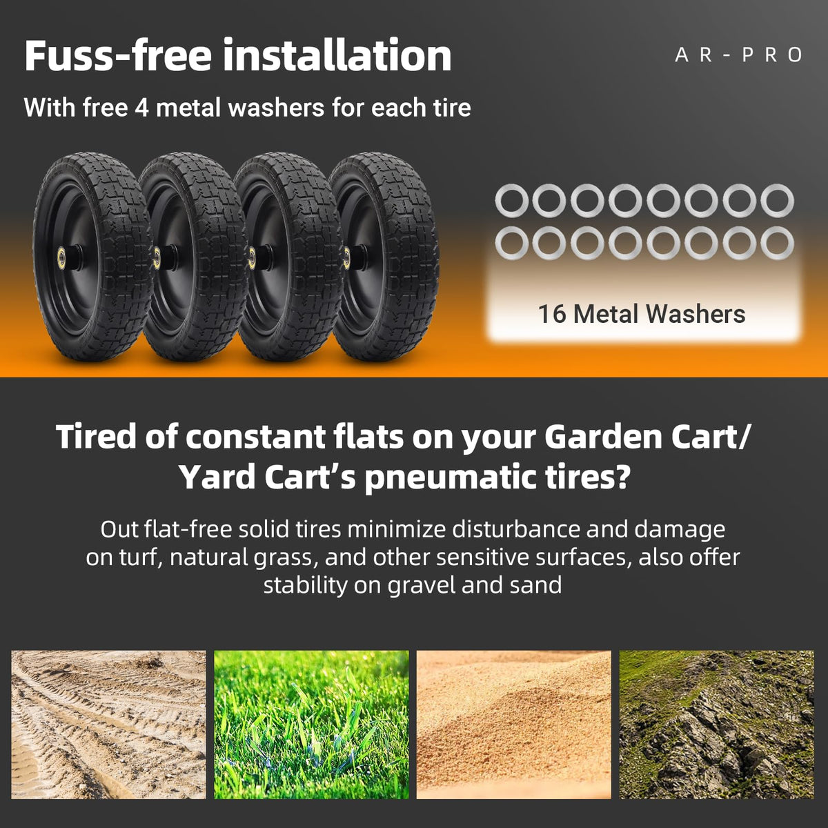 AR-PRO garden cart wheel assembly ready for use.