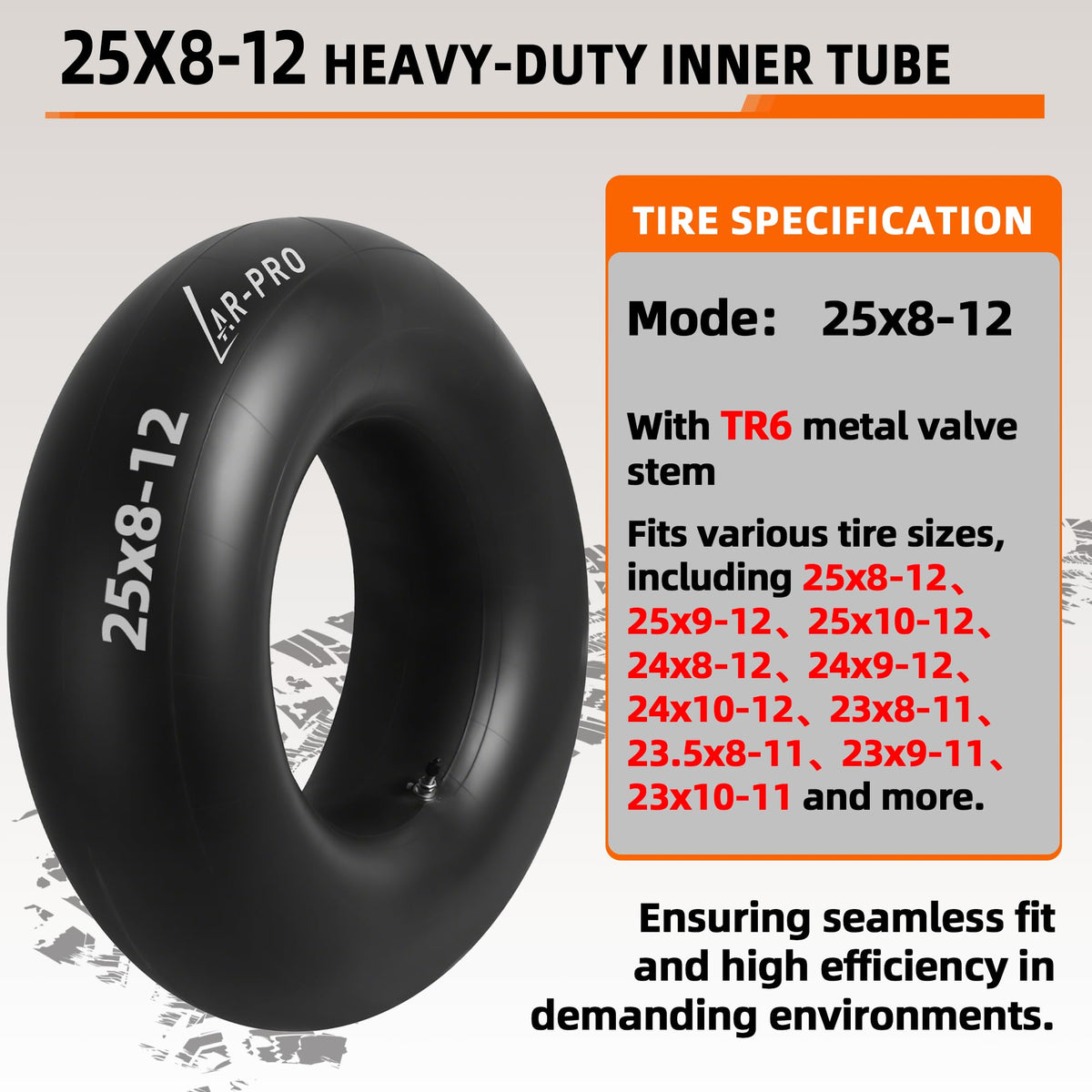 AR-PRO inner tube fits 25x9-12 for UTV and lawn equipment