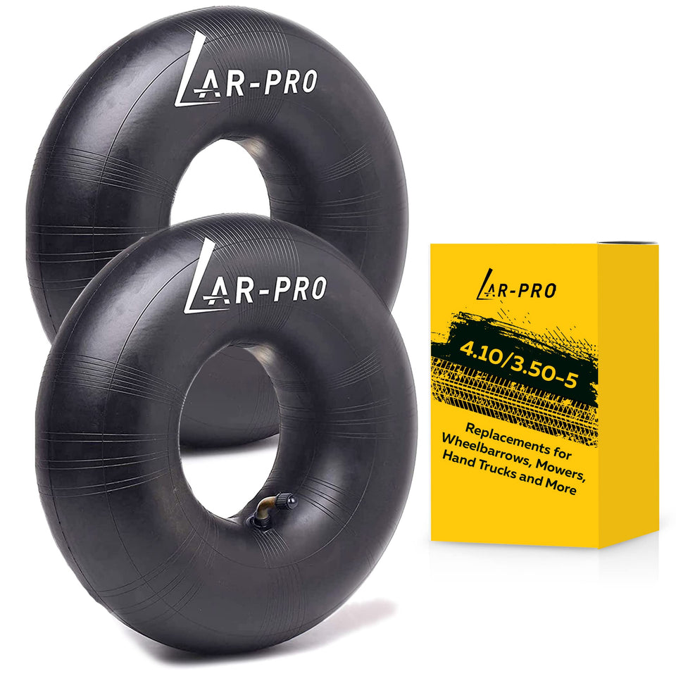 AR-PRO heavy-duty inner tube with TR-87 bent valve for 410/350-5, ideal for wheelbarrows.