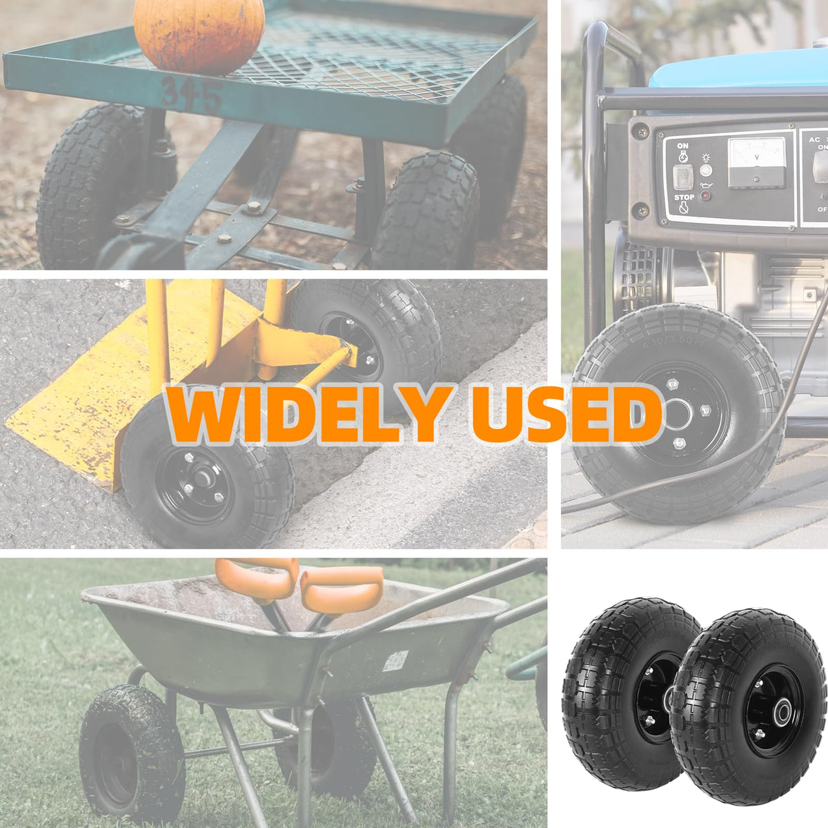 AR-PRO universal 10-inch wheels for garden carts and wheelbarrows.