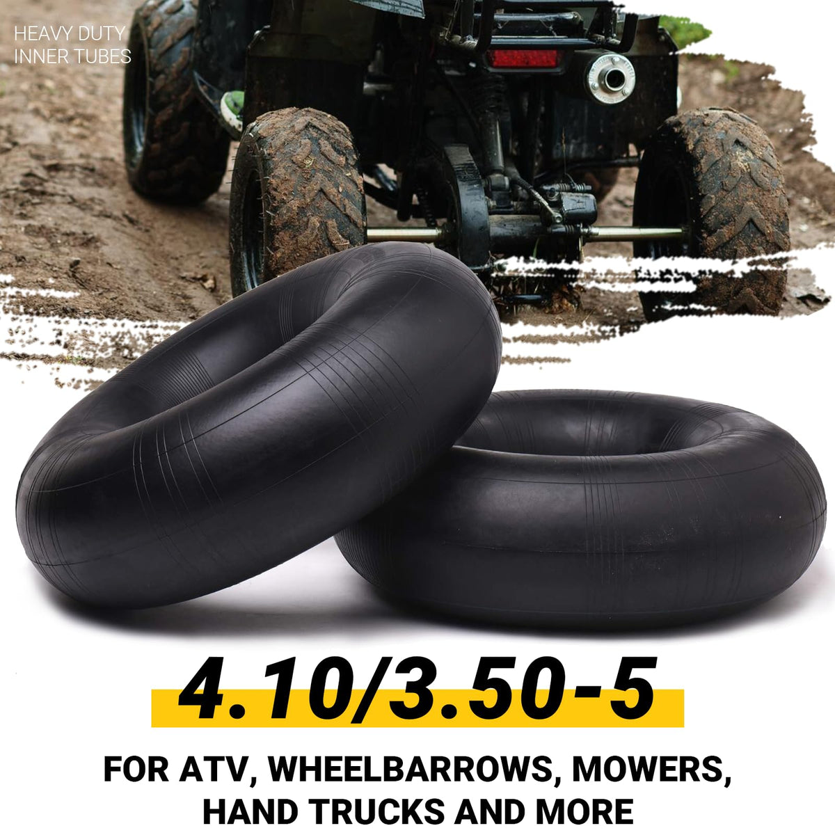 AR-PRO inner tube 410/350-5 with bent valve, designed for mowers and hand trucks.