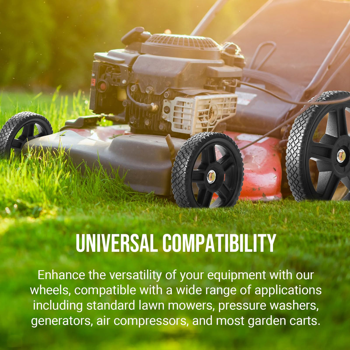 AR-PRO versatile outdoor wheels suitable for carts, pressure washers, and generators.