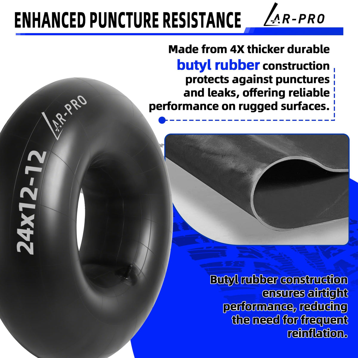 AR-PRO thick butyl rubber construction close-up emphasizing puncture resistance.