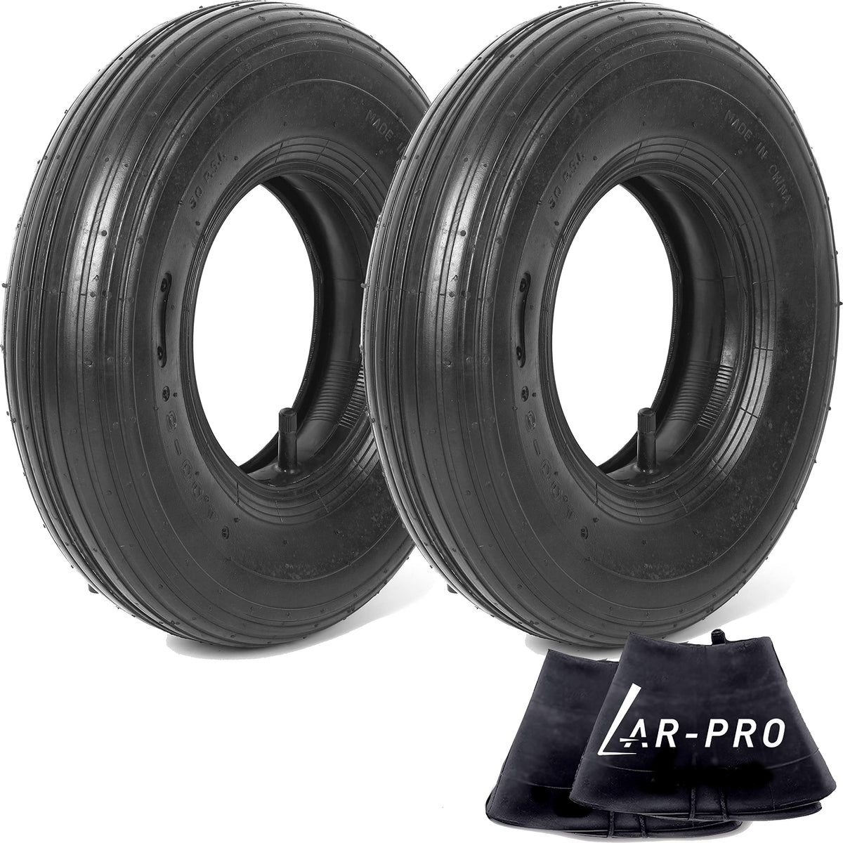 AR-PRO two-set replacement tires and tubes for 4.00-6 wheels, ready for yard tasks.