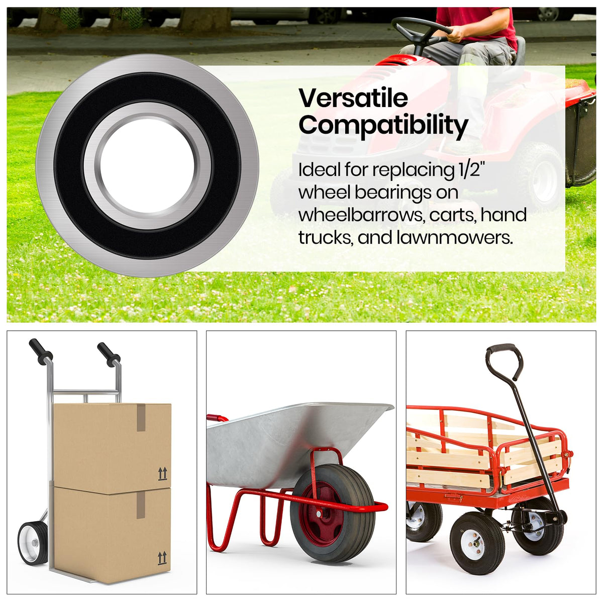 AR-PRO wheelbarrow bearing compatibility for common yard tools