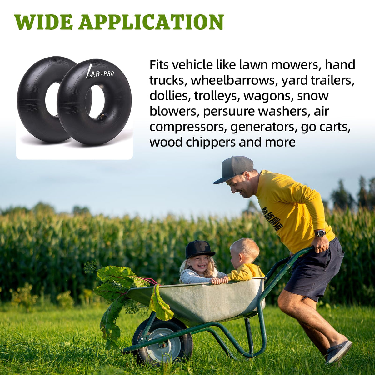AR-PRO wheelbarrow or mower setup using inner tube