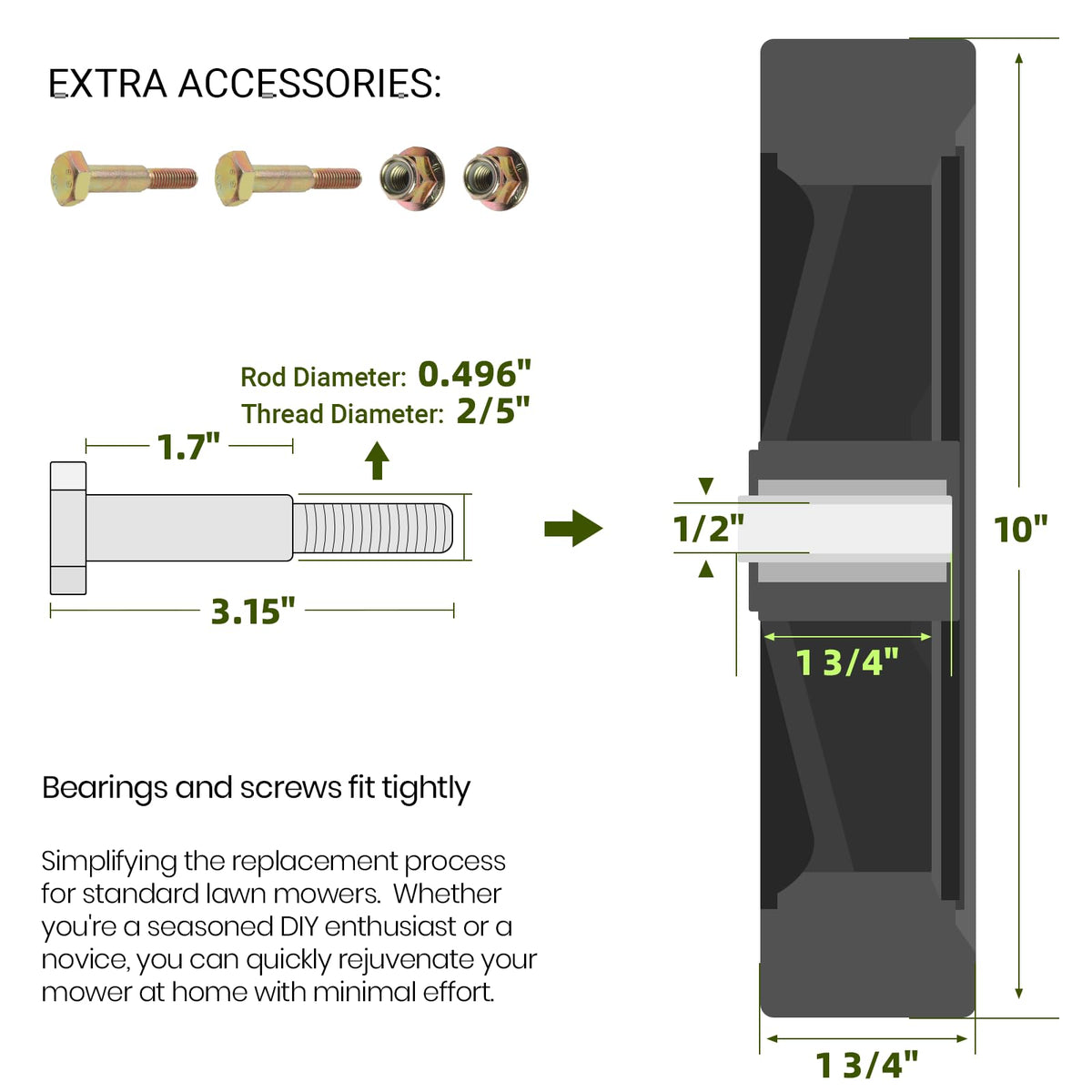AR-PRO wheels with bearings offer smoother, quieter mowing and reduced friction.