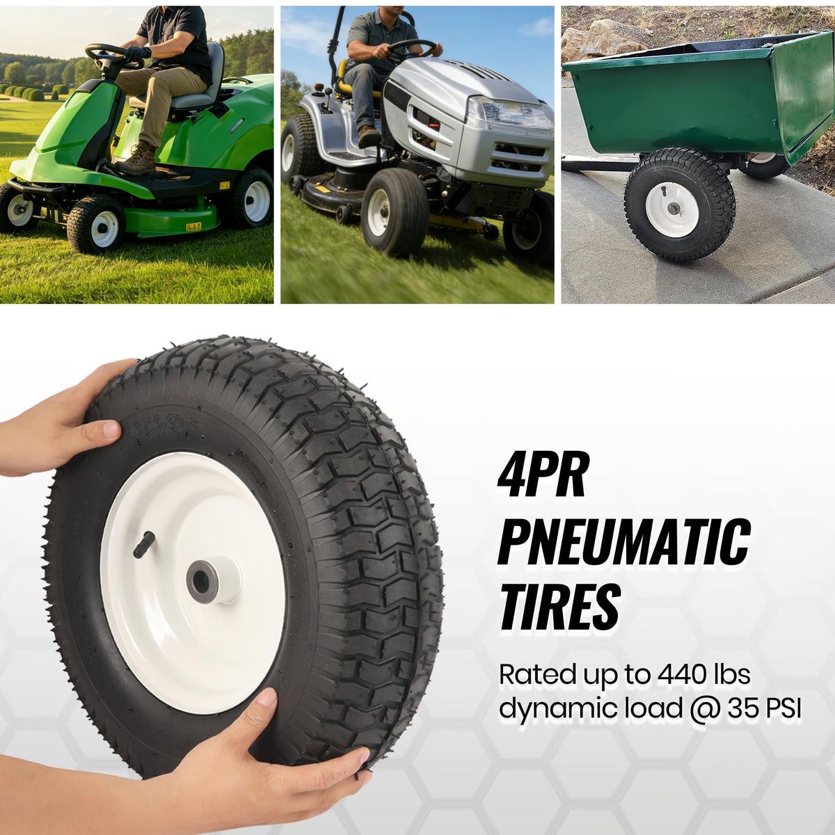 AR-PRO yard-tractor-ready tire-in-use showcases easy upgrade for better ride and handling.