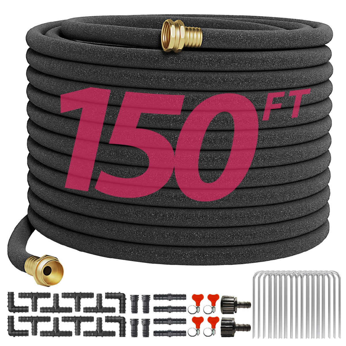 Araiozora soaker hose neatly coiled for compact storage and easy setup.