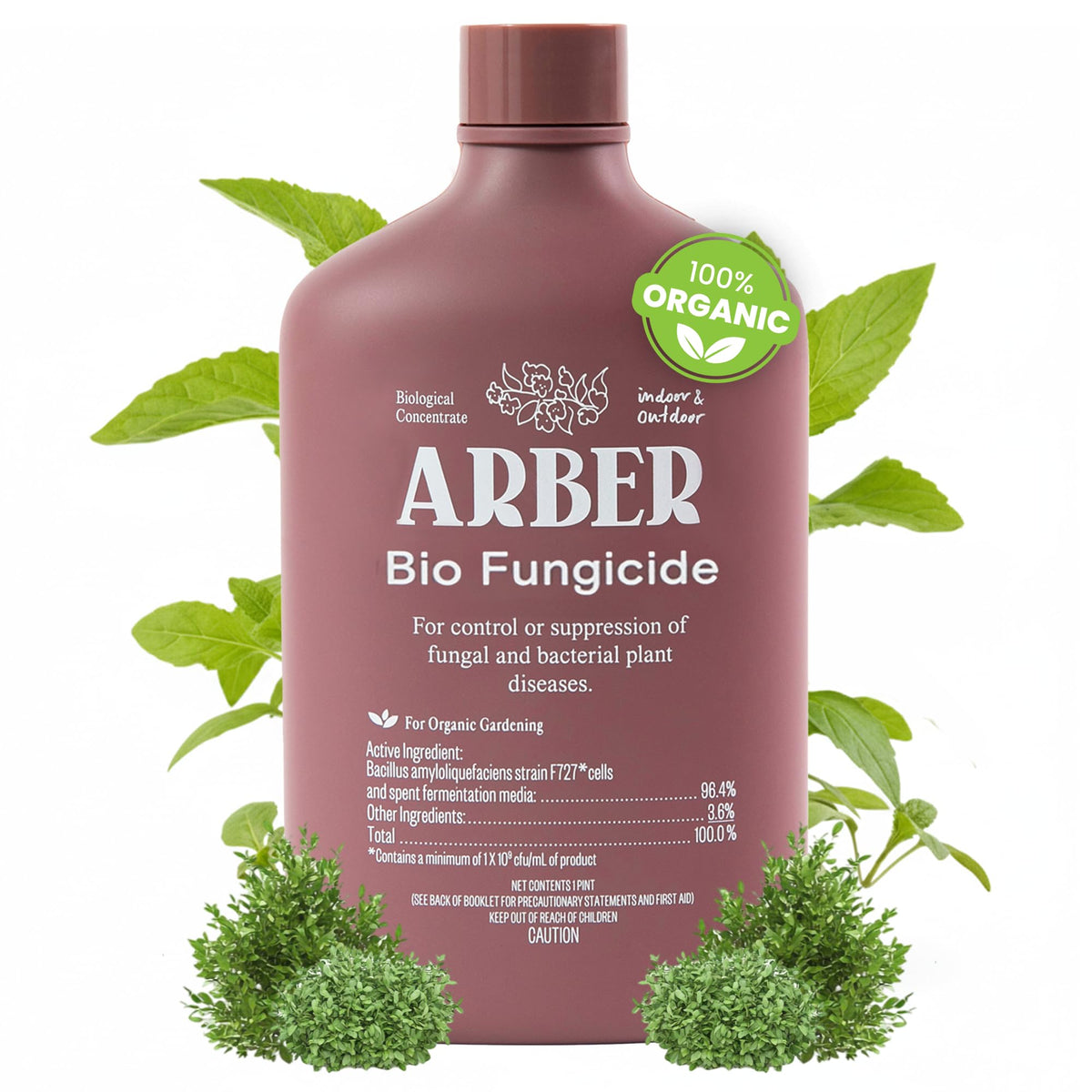 ARBER Organic Fungicide liquid concentrate bottle protects plants from powdery mildew.