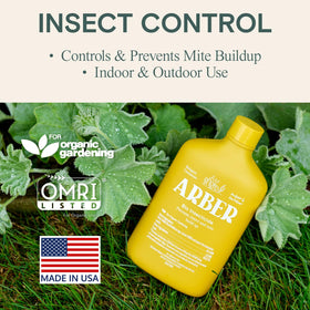 ARBER Organic Insecticide Liquid Concentrate close-up on leaves shows pest control action