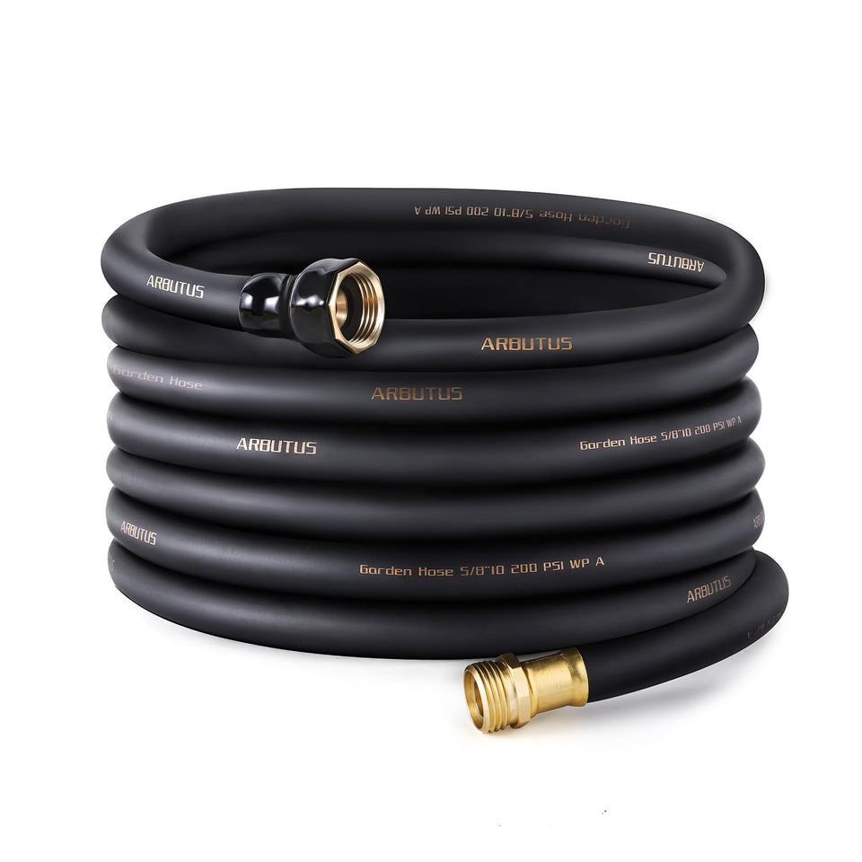 ARBUTUS garden hose 50ft with brass connector for leak-free watering.