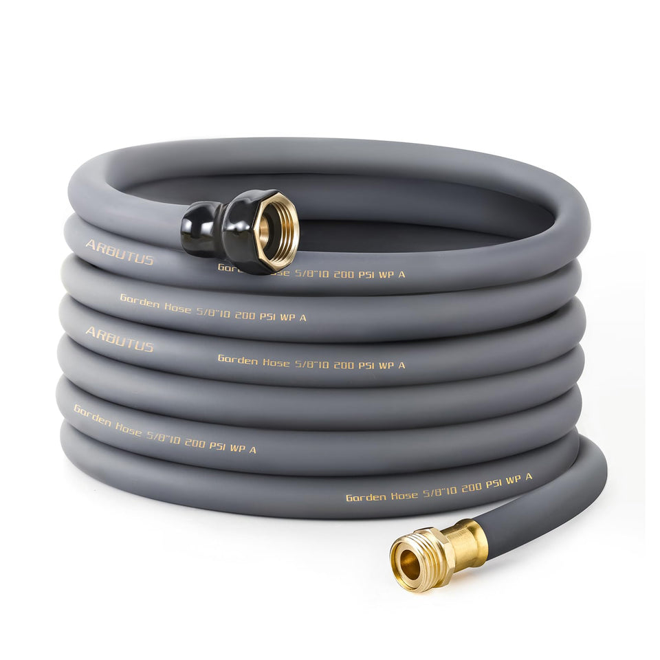 ARBUTUS garden hose 50ft gray with brass connectors for durable watering