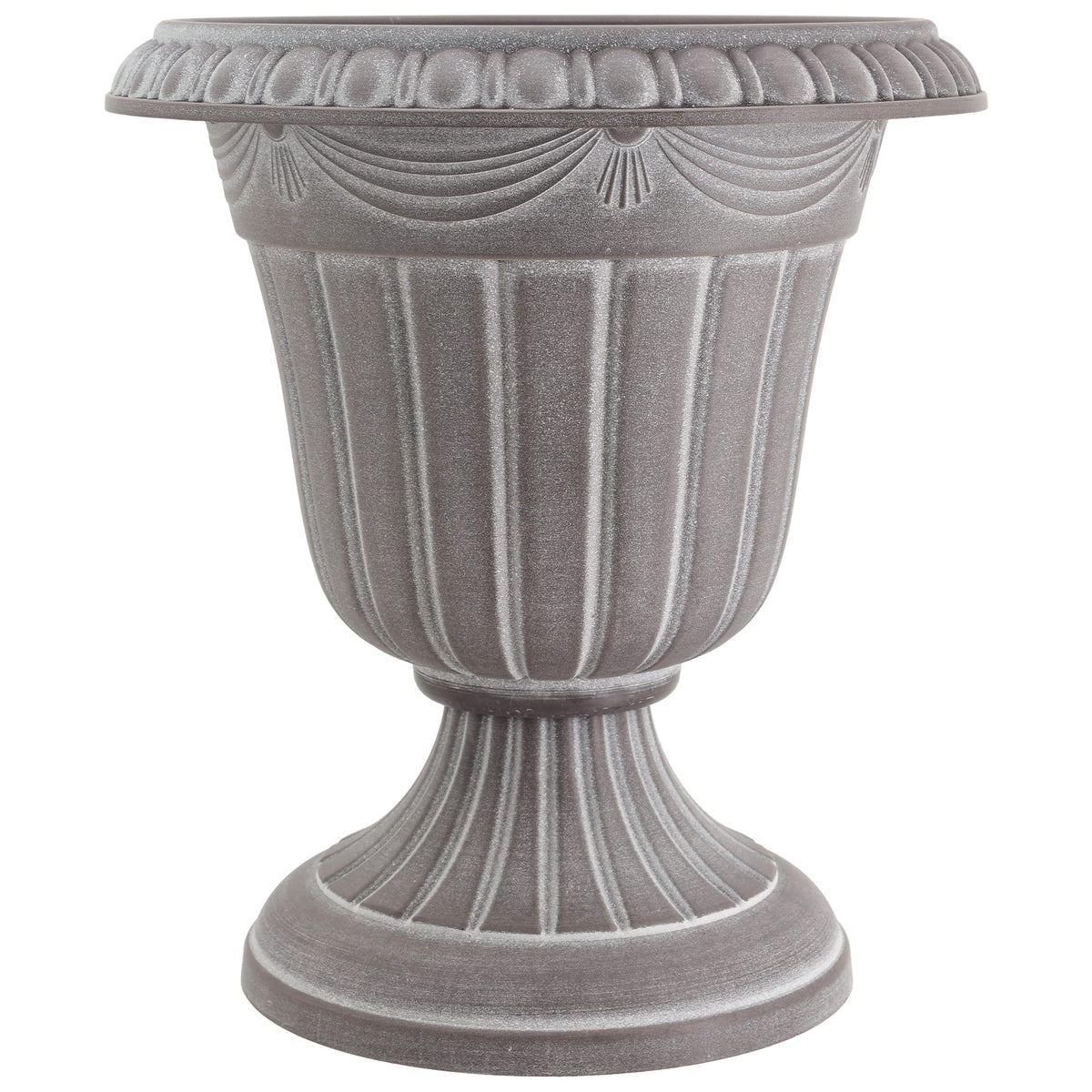 Arcadia Classic urn front view with weather-ready white wash finish.