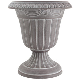 Arcadia Classic urn front view with weather-ready white wash finish.