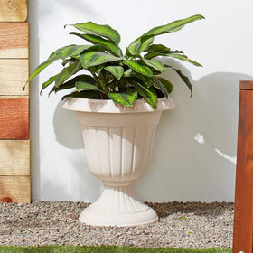 Close-up of beige resin material highlighting weather resistance and durability.
