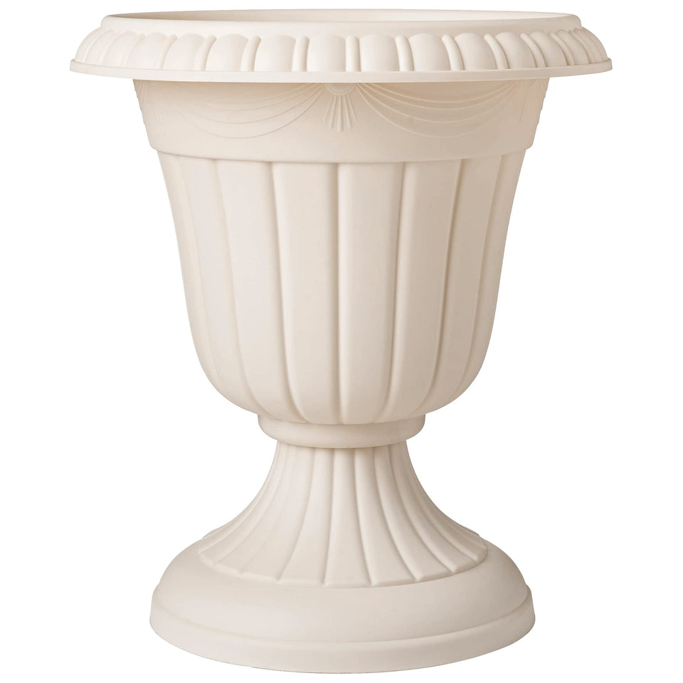 Arcadia PL00BG classic urn planter, top view, adds timeless beige elegance to entryways.