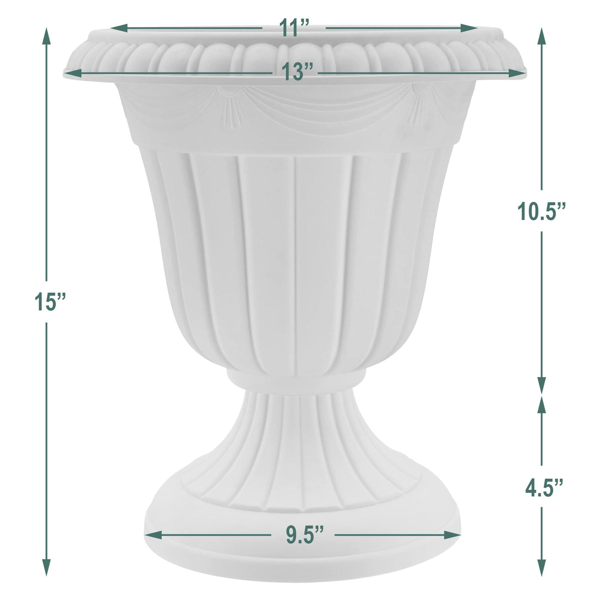 Arcadia taupe urn complements seasonal displays on porch, terrace, or table.